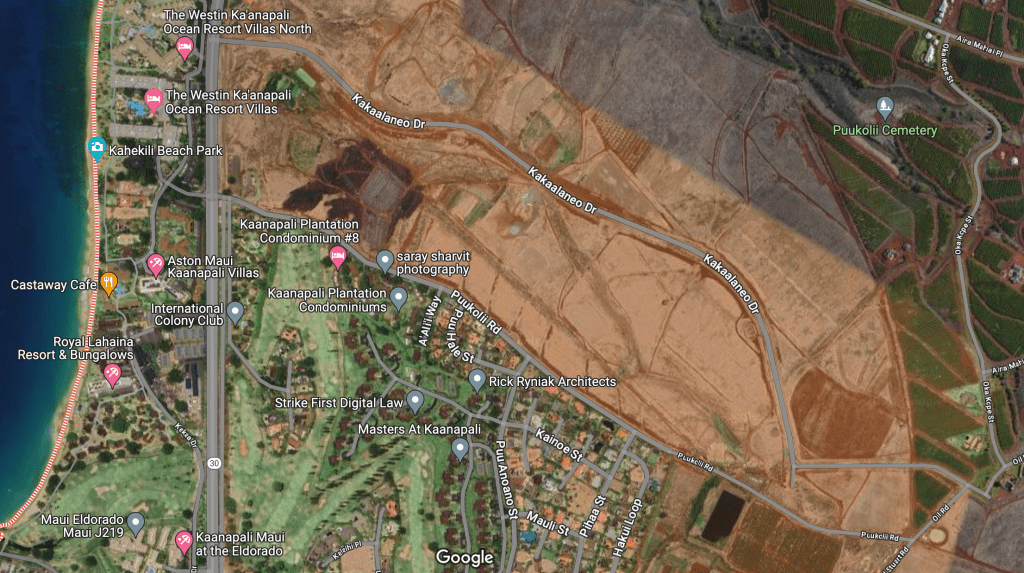 FEMA views the proposed 214-unit temporary housing project on Kakaalaneo Drive in Kaanapali as a "last resort." (Courtesy: Google Maps/2024)